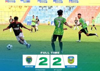 Gubenur Cup 2023, Kabupaten Batang Hari vs Kabupaten Sarolangun berakhir imbang 2-2. Foto: FB Asprov PSSI Jambi
