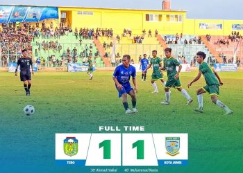 Kabupaten Tebo Ditahan Imbang Kota Jambi 1-1 dalam perhelatan Gubernur Cup 2023. Foto: FB Asprov PSSI Jambi